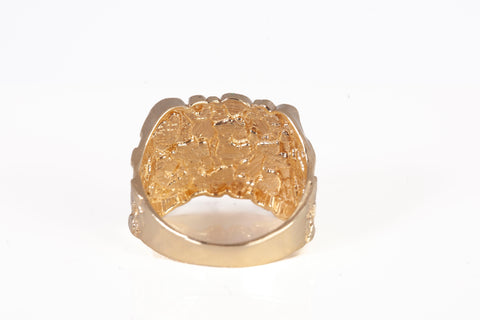 Gentlemen's 10k Yellow Gold Nugget Diamond Cut Pinky Ring