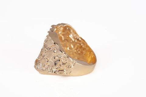 Gentlemen's 10k Yellow Gold Nugget Diamond Cut Pinky Ring