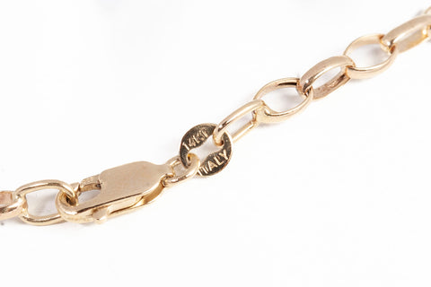 Ladies 14k Yellow Gold Rolo Link w/ Heart Lock Charm Bracelet