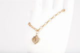 Ladies 14k Yellow Gold Rolo Link w/ Heart Lock Charm Bracelet