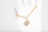Ladies 14k Yellow Gold Rolo Link w/ Heart Lock Charm Bracelet
