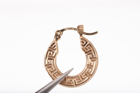 Ladies 14k Yellow Gold Greek Key Hoops Earrings
