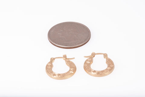 Ladies 14k Yellow Gold Greek Key Hoops Earrings