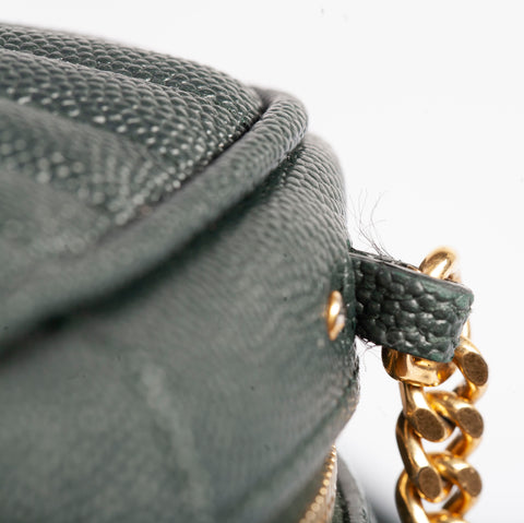 Authentic Yves Sint Laurent Grain De Poudre Matelasse Monogram Mini Lou Camera Bag Dark Green