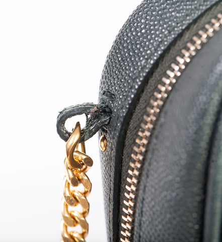 Authentic Yves Sint Laurent Grain De Poudre Matelasse Monogram Mini Lou Camera Bag Dark Green