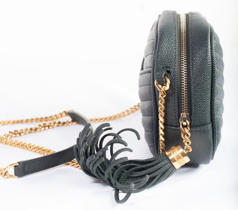 Authentic Yves Sint Laurent Grain De Poudre Matelasse Monogram Mini Lou Camera Bag Dark Green