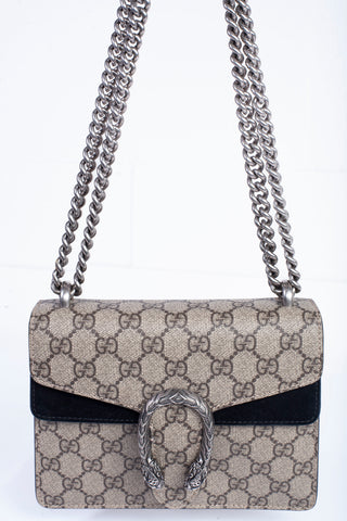 Authentic Gucci Dionysus GG Supreme Mini Beige/ Black Shoulder Bag
