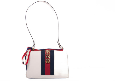 Authentic Gucci Calfskin Small Sylvie Off-White Shoulder Bag