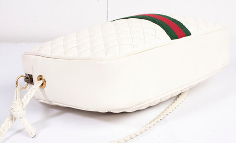 Authentic Gucci White Stripe Leather Trapuntata Handbag