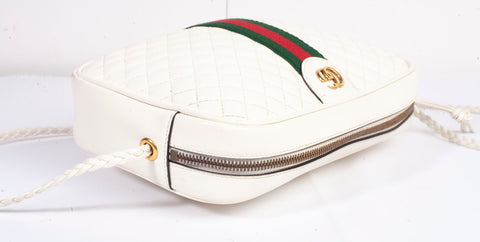Authentic Gucci White Stripe Leather Trapuntata Handbag