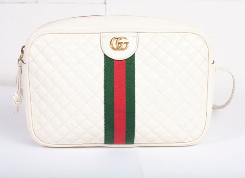Authentic Gucci White Stripe Leather Trapuntata Handbag