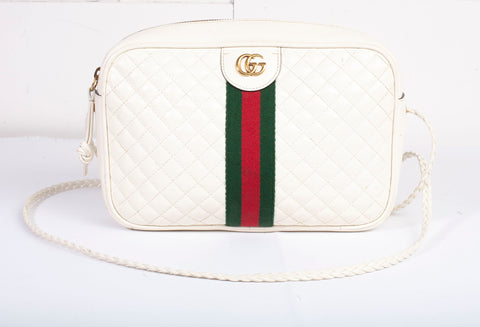 Authentic Ladies Gucci White Stripe Trapuntata Handbag