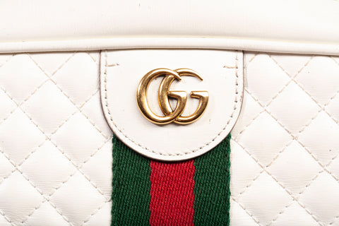 Authentic Gucci White Stripe Leather Trapuntata Handbag