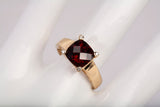 Vintage 18k Yellow Gold Cushion Cut Garnet with Diamond Accent Ring