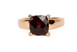 Vintage 18k Yellow Gold Cushion Cut Garnet with Diamond Accent Ring