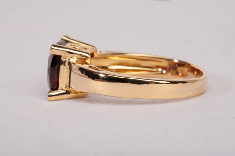 Vintage 18k Yellow Gold Cushion Cut Garnet with Diamond Accent Ring