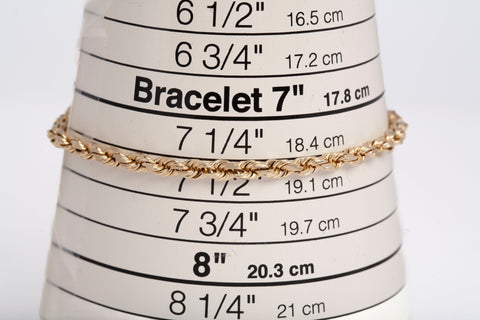 Unisex 14k Yellow Gold Rope Chain Bracelet Size 7.25"