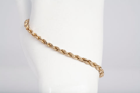 Unisex 14k Yellow Gold Rope Chain Bracelet Size 7.25"