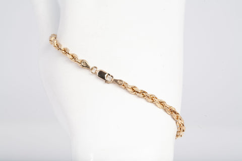 Unisex 14k Yellow Gold Rope Chain Bracelet Size 7.25"