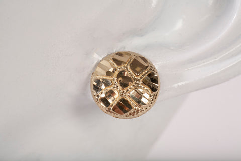 Men's 10k Yellow Gold Diamond Cut Round Nugget Stud Earrings