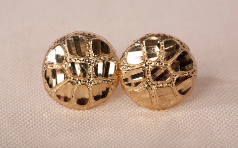 Men's 10k Yellow Gold Diamond Cut Round Nugget Stud Earrings