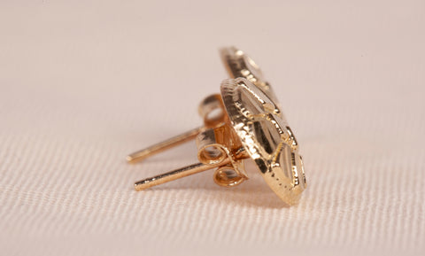 Men's 10k Yellow Gold Diamond Cut Round Nugget Stud Earrings
