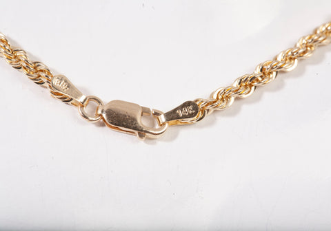 Unisex 14k Yellow Gold Rope Style Chain 24"