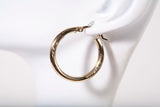 Ladies 10k Yellow Gold Satin Diamond Cut Hoop Earrings