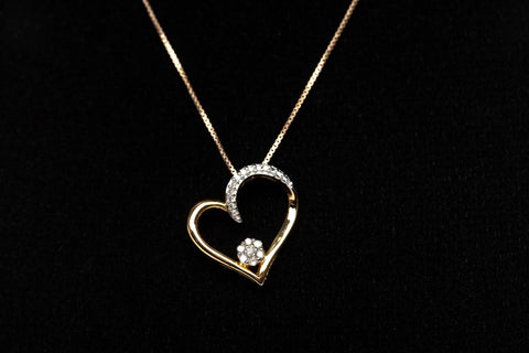 Ladies Gold Plated Sterling Silver 925 Heart Shaped Diamond Necklace .18CTW