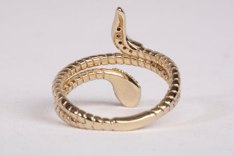 Ladies 14k Yellow Gold CZ Textured Snake with Pink Eyes Ring