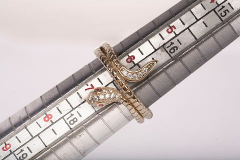 Ladies 14k Yellow Gold CZ Textured Snake with Pink Eyes Ring