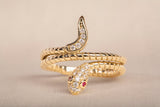 Ladies 14k Yellow Gold CZ Textured Snake with Pink Eyes Ring
