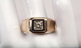 Men's 14k Yellow Gold Round Brilliant Diamond With Black Enameled Ring