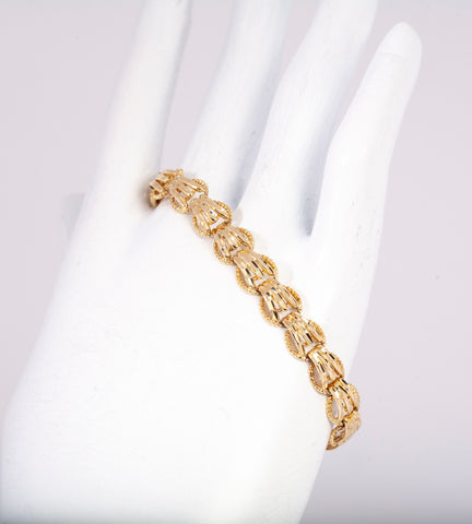 Ladies 14k Yellow Gold High Polished Diamond Cut Link Bracelet 6.25"