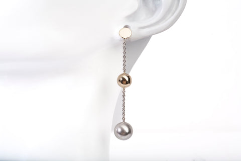 Ladies 14k Two-Tone Gold Ball Drop Earrings