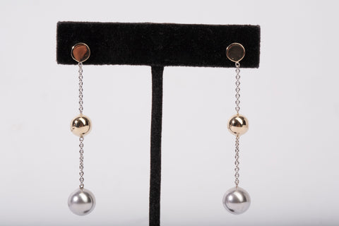 Ladies 14k Two-Tone Gold Ball Drop Earrings