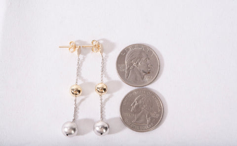 Ladies 14k Two-Tone Gold Ball Drop Earrings