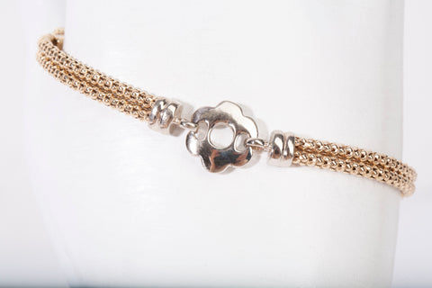 14k Two-Tone Gold Double Strand Popcorn Link Bracelet with Floral Accents