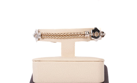 14k Two-Tone Gold Double Strand Popcorn Link Bracelet with Floral Accents