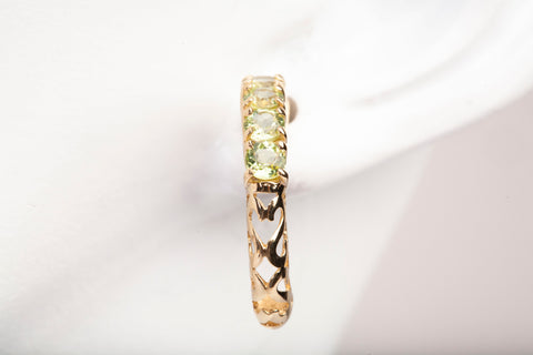 Ladies 10k Yellow Gold Peridot Half Hoop Filigree Earrings