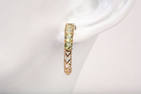 Ladies 10k Yellow Gold Peridot Half Hoop Filigree Earrings