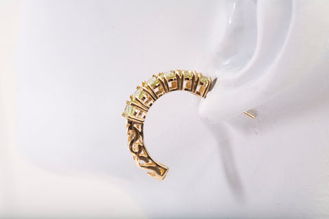 Ladies 10k Yellow Gold Peridot Half Hoop Filigree Earrings