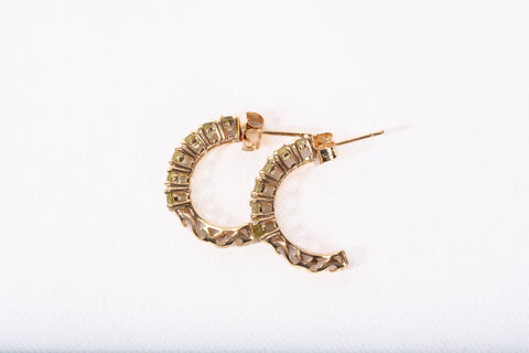 Ladies 10k Yellow Gold Peridot Half Hoop Filigree Earrings