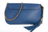 Authentic Gucci Pebbled Blue Calfskin Leather Soho Chain Crossbody Bag