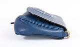 Authentic Gucci Pebbled Blue Calfskin Leather Soho Chain Crossbody Bag