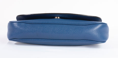 Authentic Gucci Pebbled Blue Calfskin Leather Soho Chain Crossbody Bag