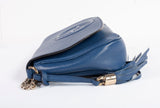 Authentic Gucci Pebbled Blue Calfskin Leather Soho Chain Crossbody Bag