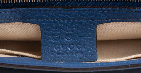 Authentic Gucci Pebbled Blue Calfskin Leather Soho Chain Crossbody Bag