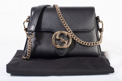 Authentic Black Gucci Dollar Calfskin Small Interlocking G Shoulder Bag