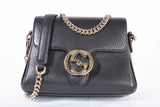 Authentic Black Gucci Dollar Calfskin Small Interlocking G Shoulder Bag